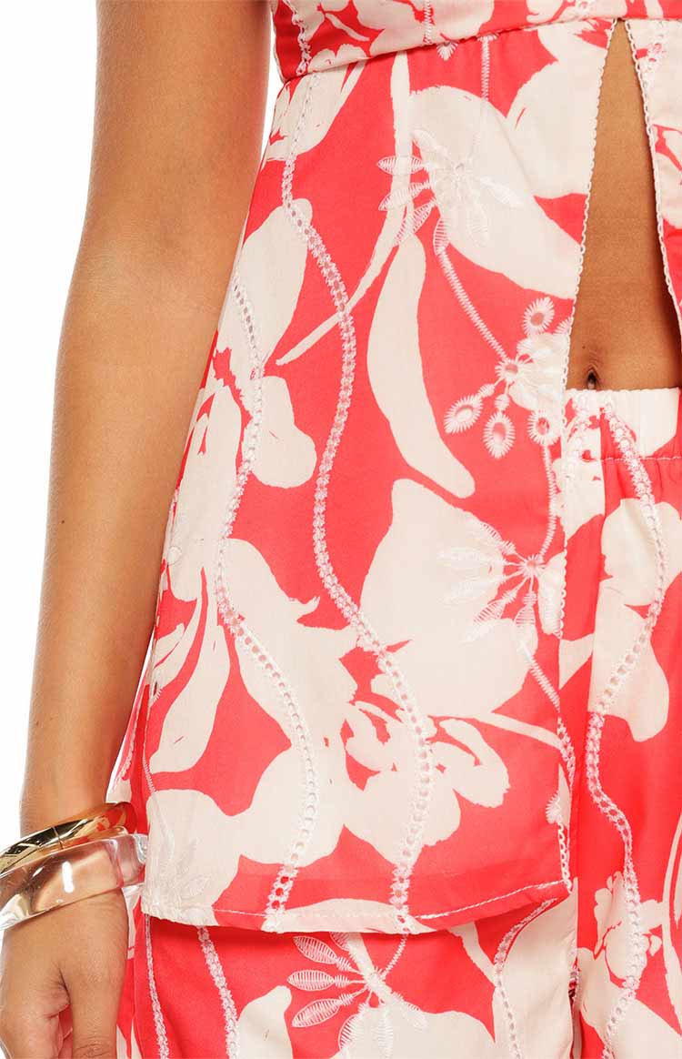 Ailany Red Floral Strapless Longline Top