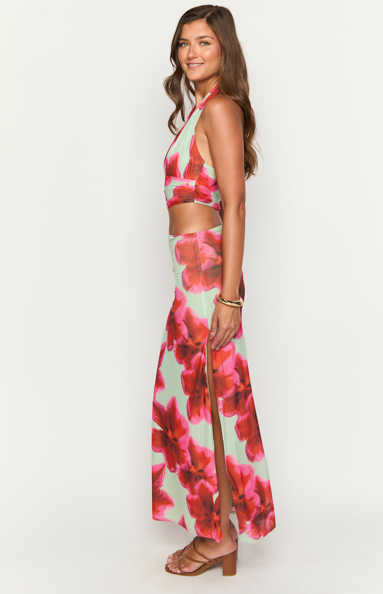 Harvey Green Floral Print Maxi Dress