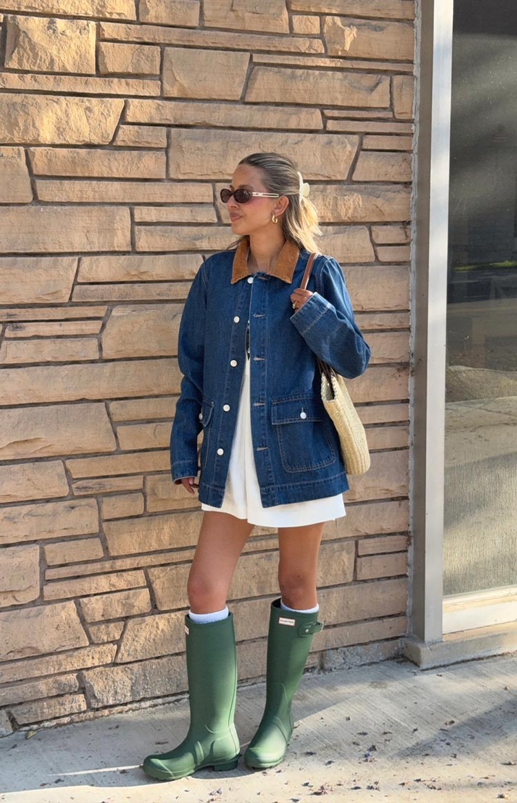 Hendrick Mid Wash Denim Cord Trim Oversized Jacket