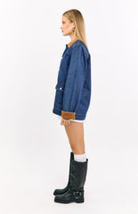 Hendrick Mid Wash Denim Cord Trim Oversized Jacket