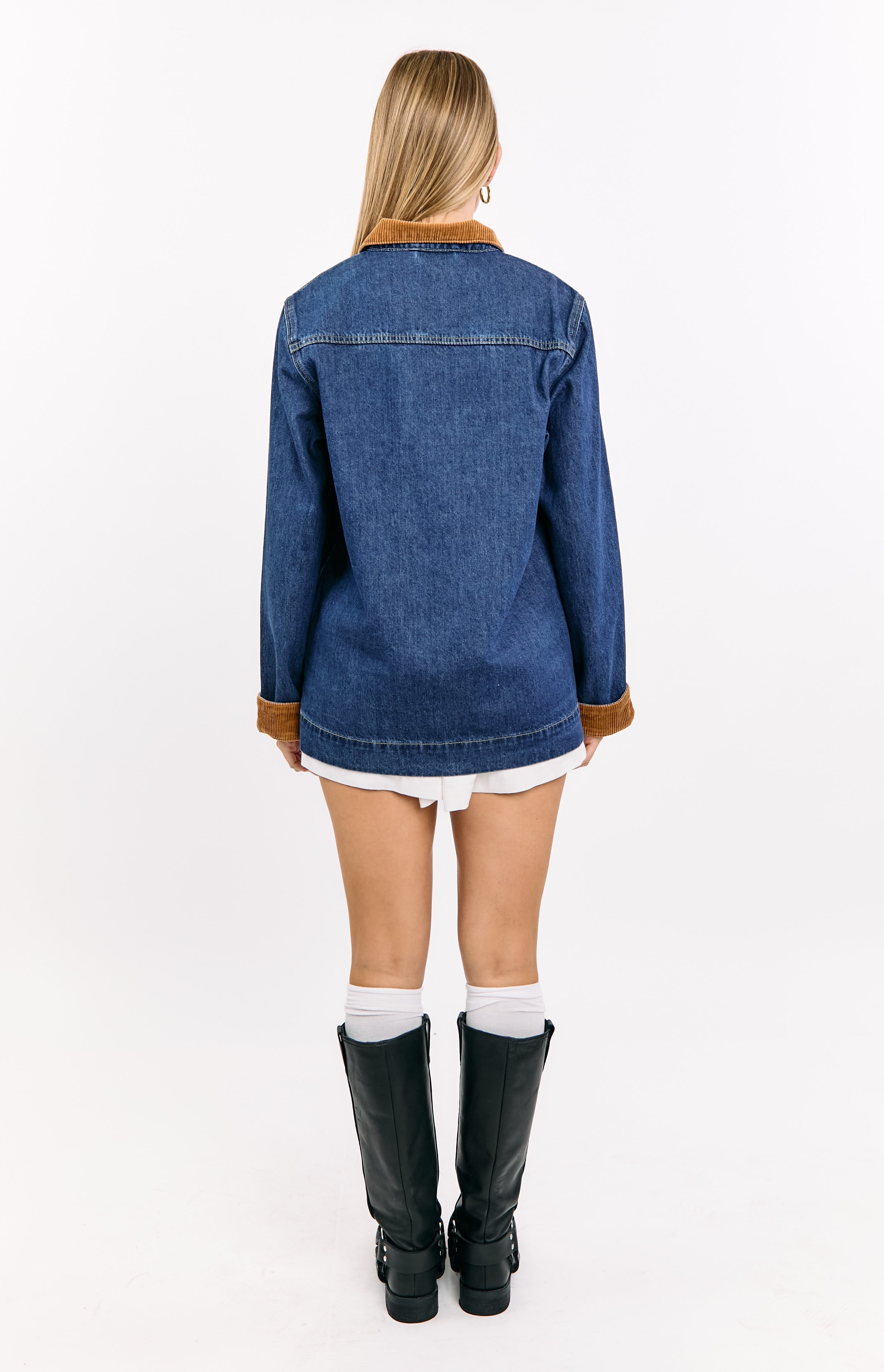 Hendrick Mid Wash Denim Cord Trim Oversized Jacket