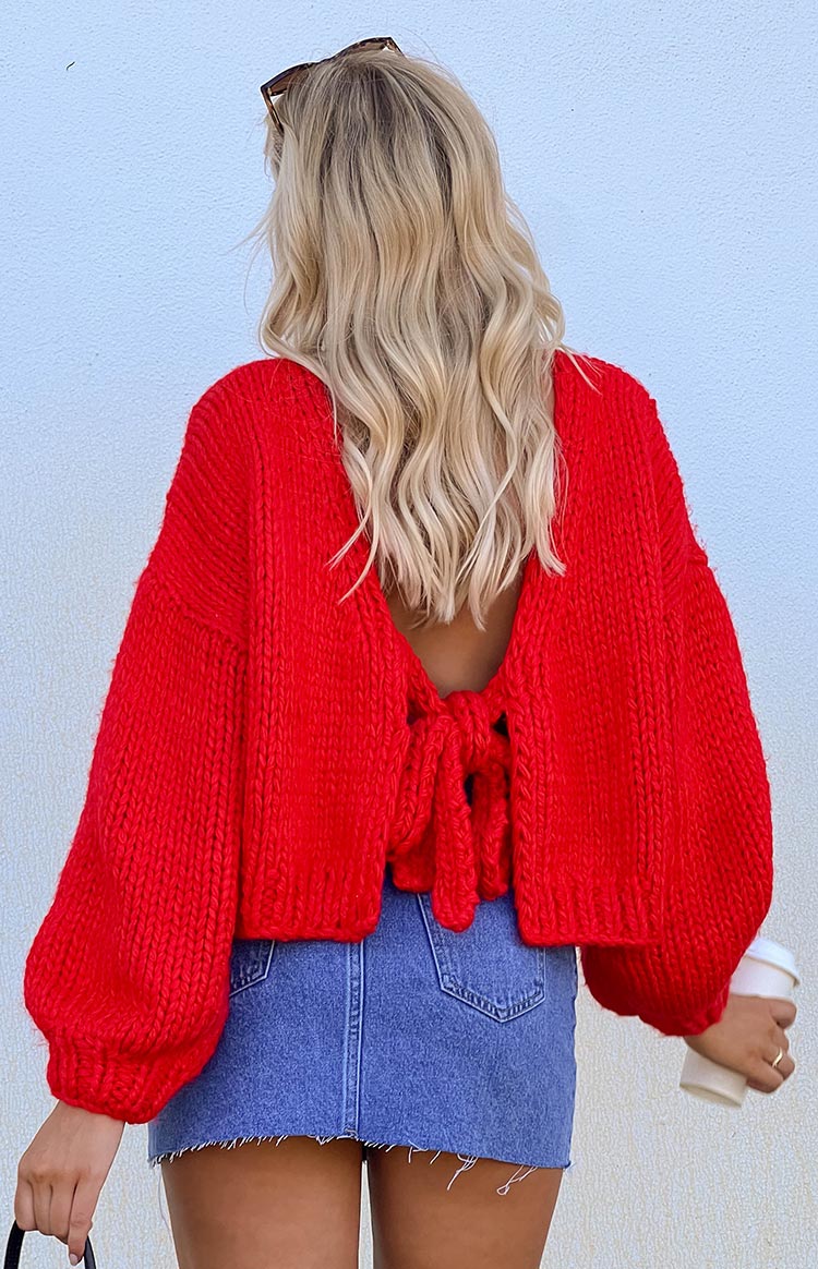 Holiday Red Tie Up Knit Cardigan