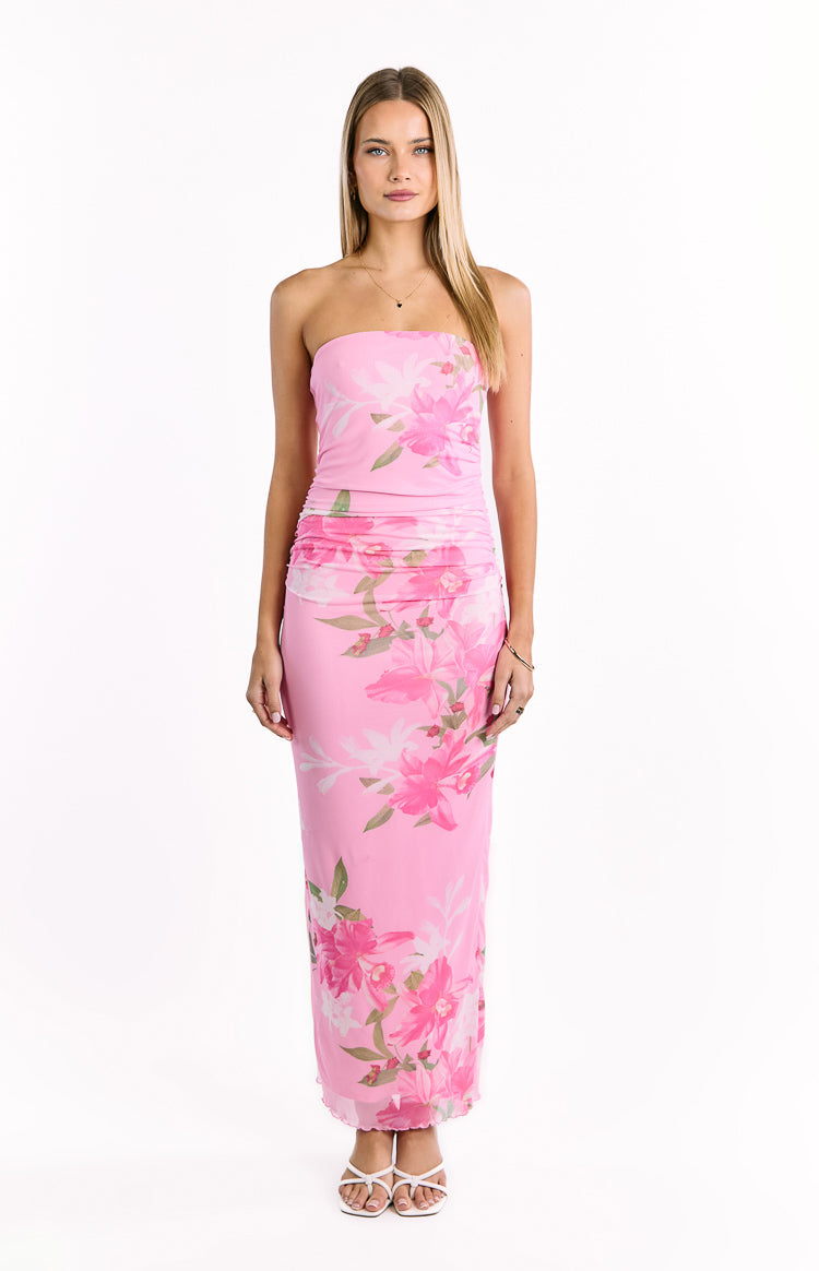 Imogen Pink and Green Floral Print Maxi Dress
