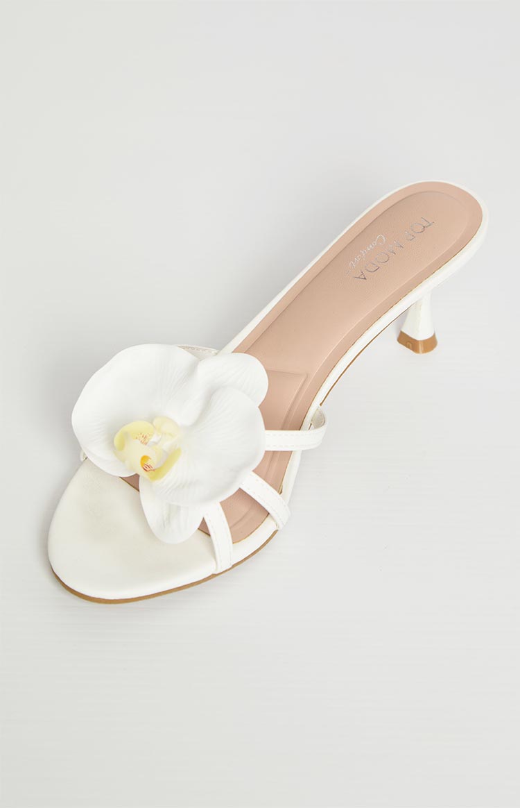 In Bloom White Floral Kitten Heels