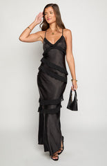 Inara Black Ruffle Maxi Dress
