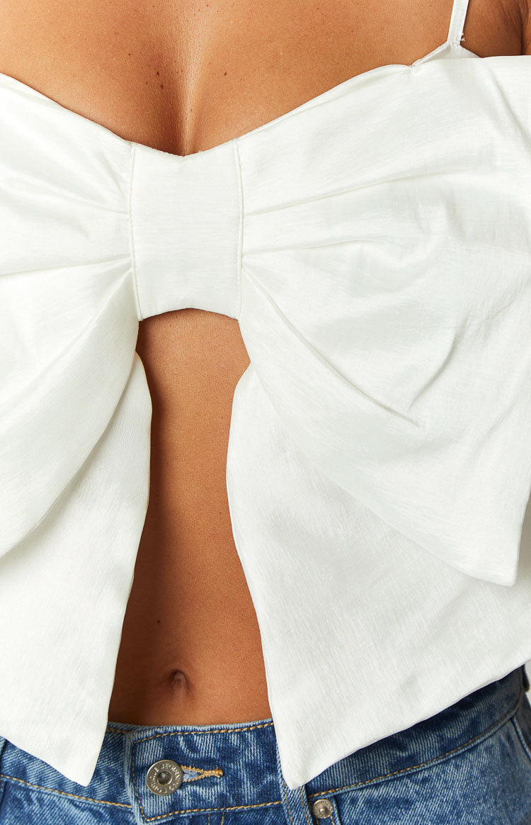 Isolde White Bow Crop Top