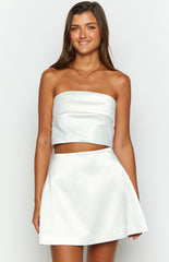 Ivory Allure White Satin Mini Skirt