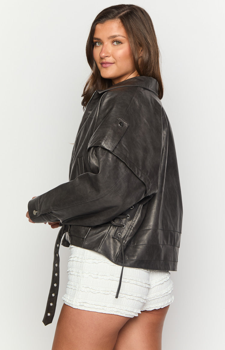 Jessica Anne PU Washed Black Jacket