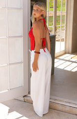 Jacq White Tie Waist Wide Leg Pants