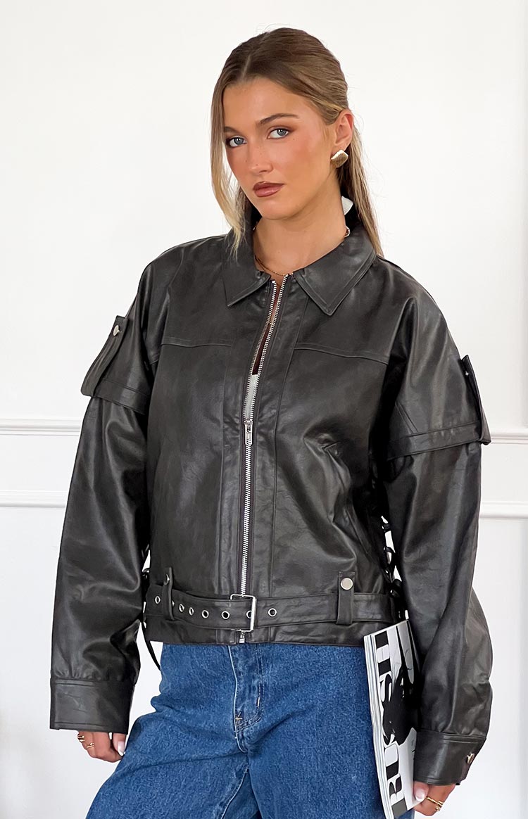 Jessica Anne PU Washed Black Jacket