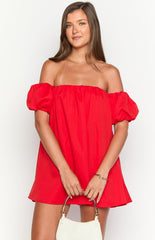Jozette Red Off The Shoulder Mini Dress