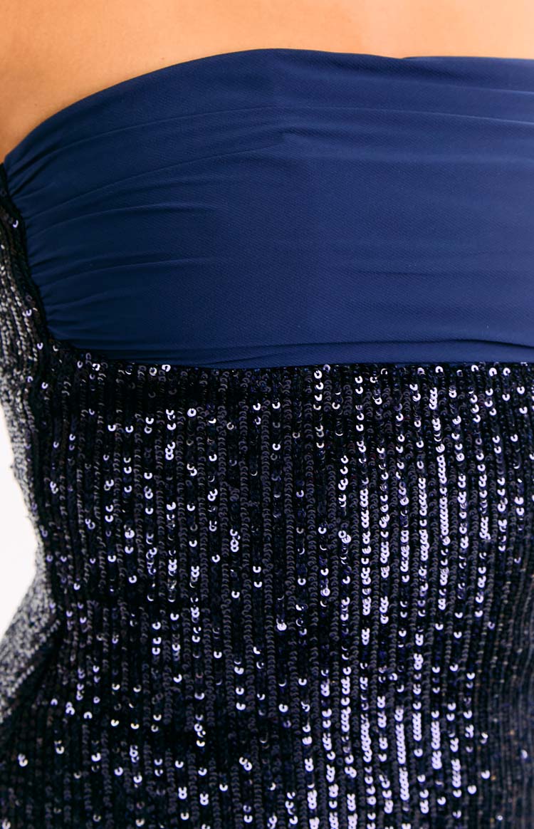 Juney Navy Sequin Strapless Party Mini Dress