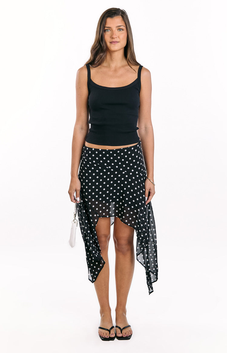 Khalea Black Polka Dot Hanky Hem Midi Skirt