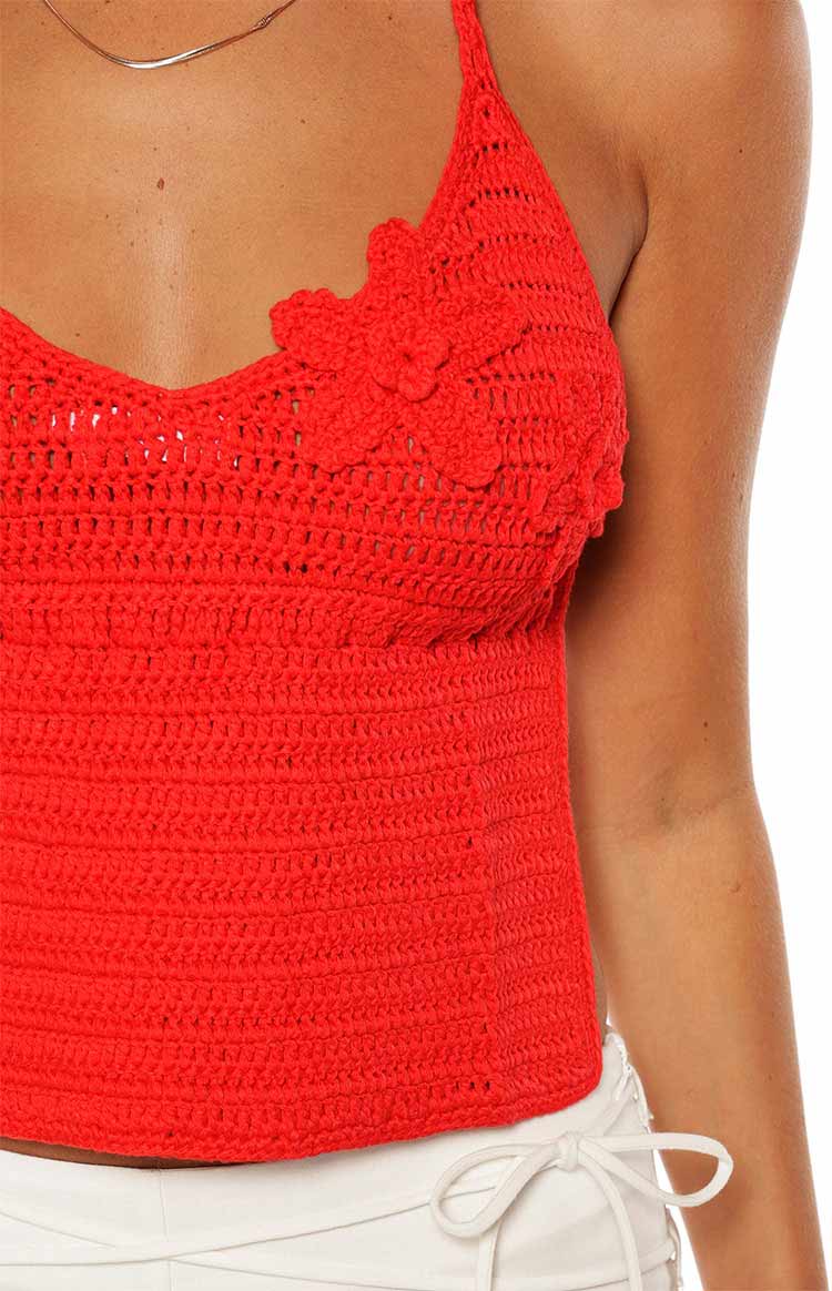 Kiki Red Crochet Flower Halter Top