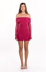 Kofi Wine Long Sleeve Mini Dress