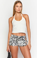 La Danza Silver Sequin Micro Shorts