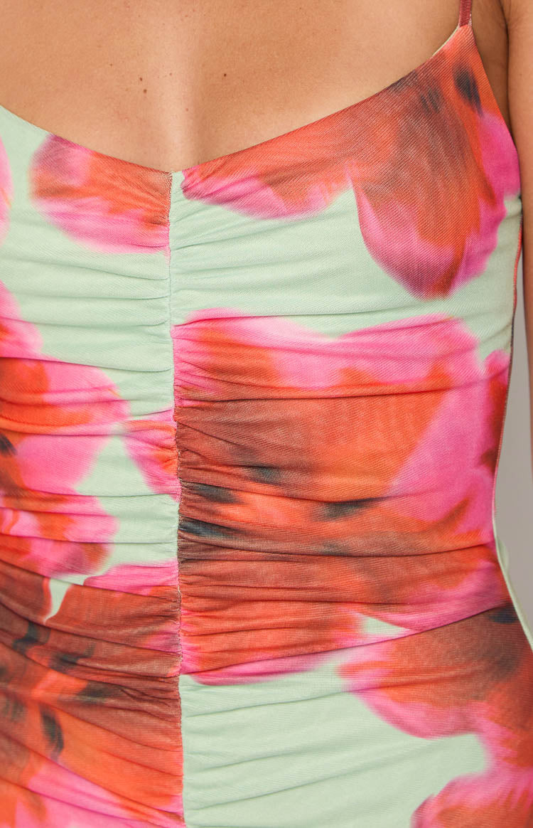 Lilliana Green Floral Print Maxi Dress