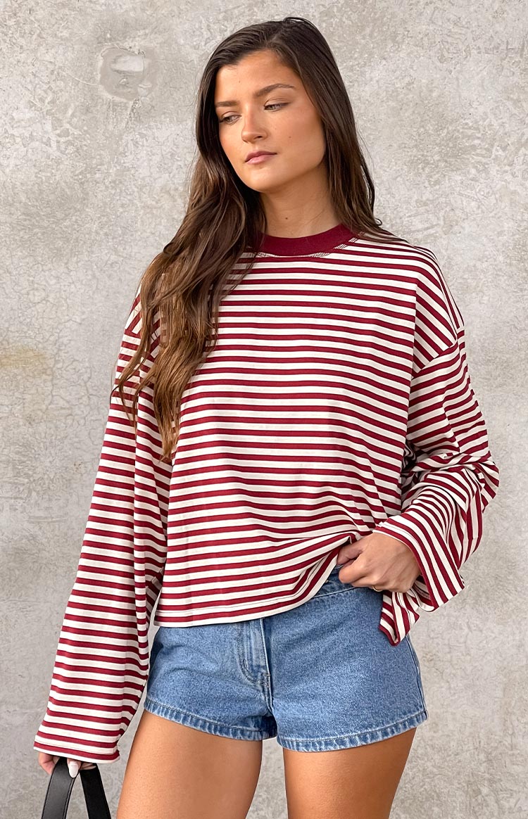 Lioness Bloom Wine Stripe Long Sleeve Top