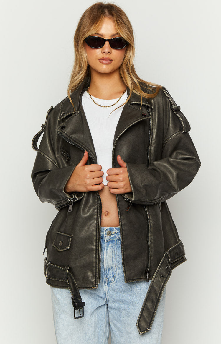 Lioness Ace Charcoal PU Biker Jacket
