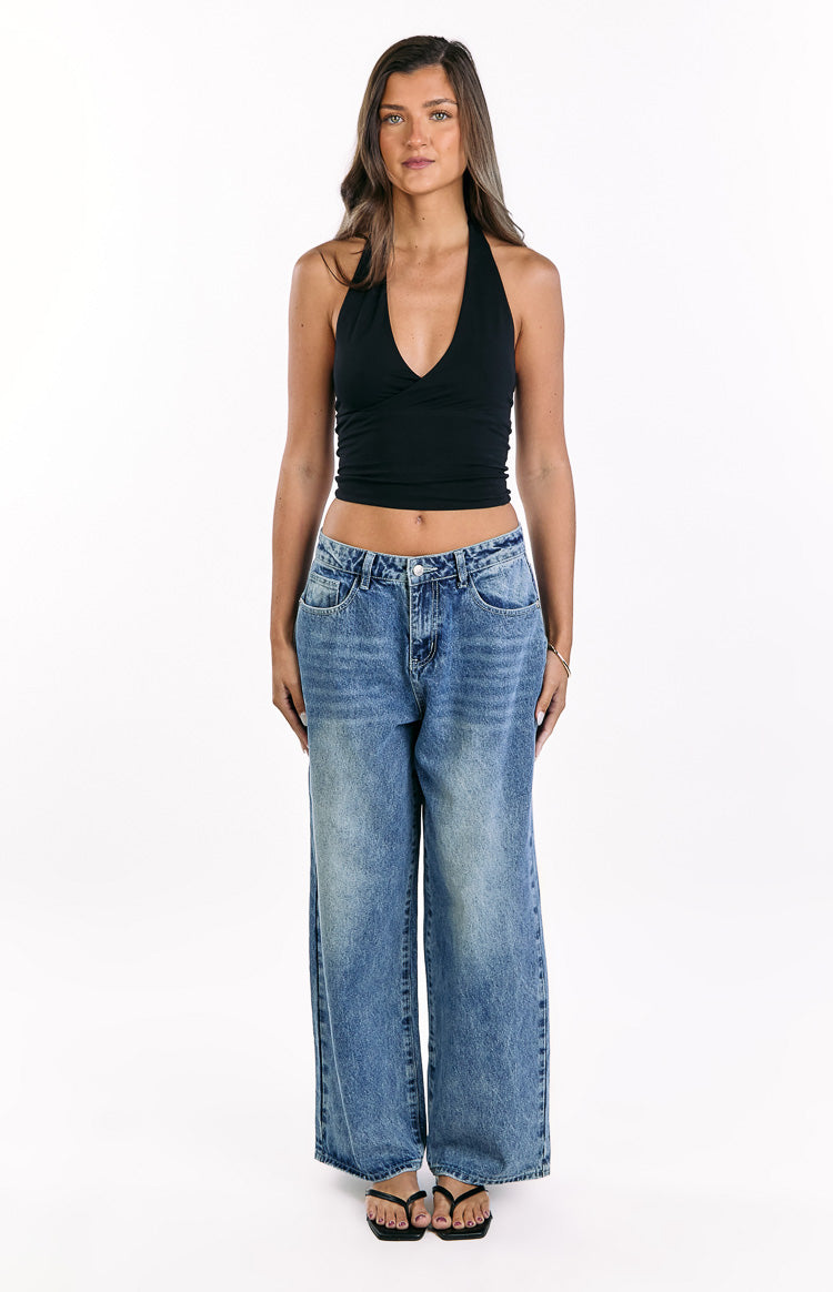 Lovers Lane Mid Wash Denim Heart Pocket Slouchy Jeans