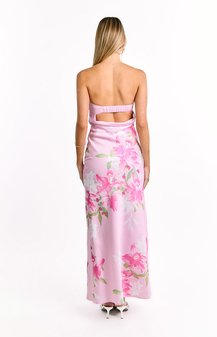 Maiah Pink And Green Floral Print Maxi Dress