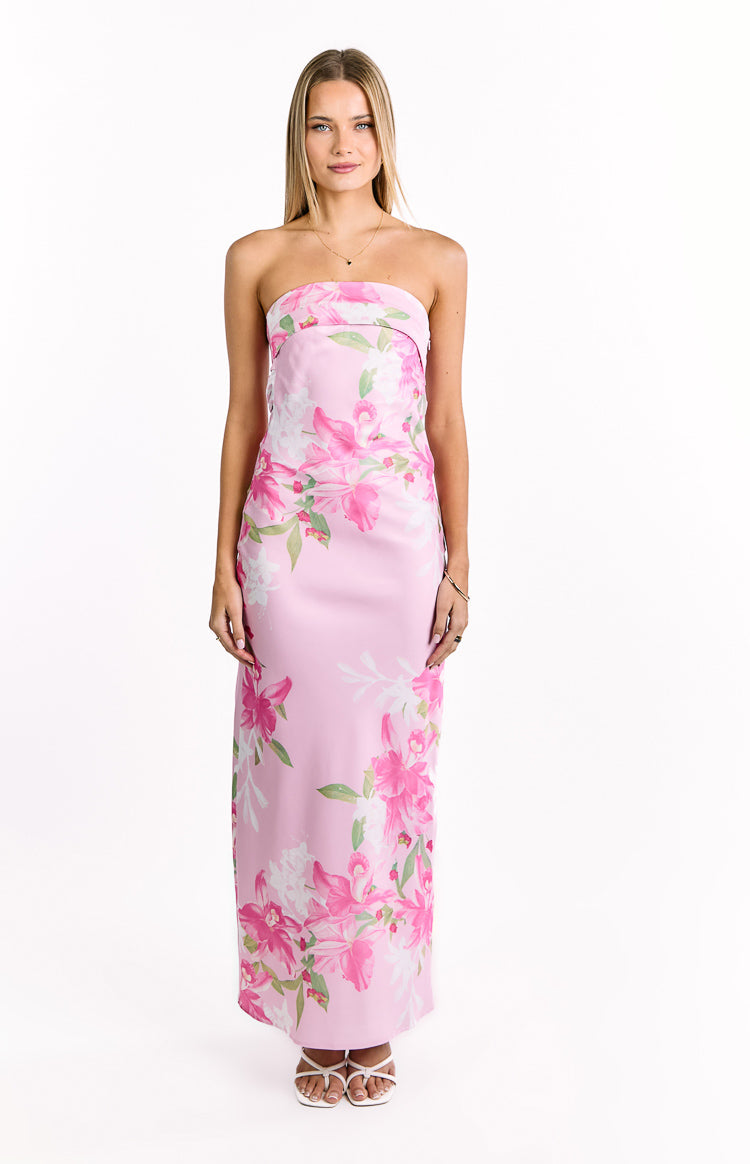 Maiah Pink And Green Floral Print Maxi Dress