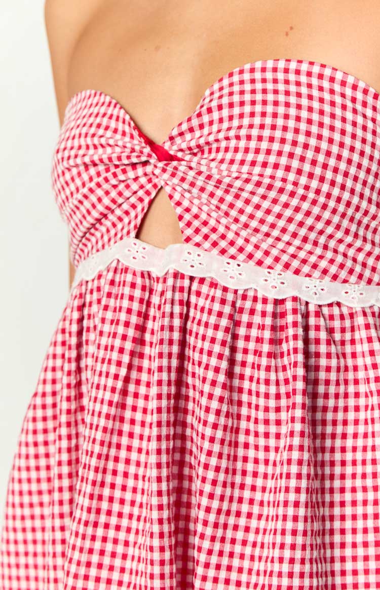 Maisie Red Gingham Strapless Mini Dress