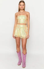 Mary Yellow Sequin Strapless Corset Top