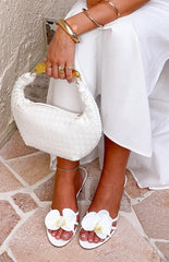 In Bloom White Floral Kitten Heels