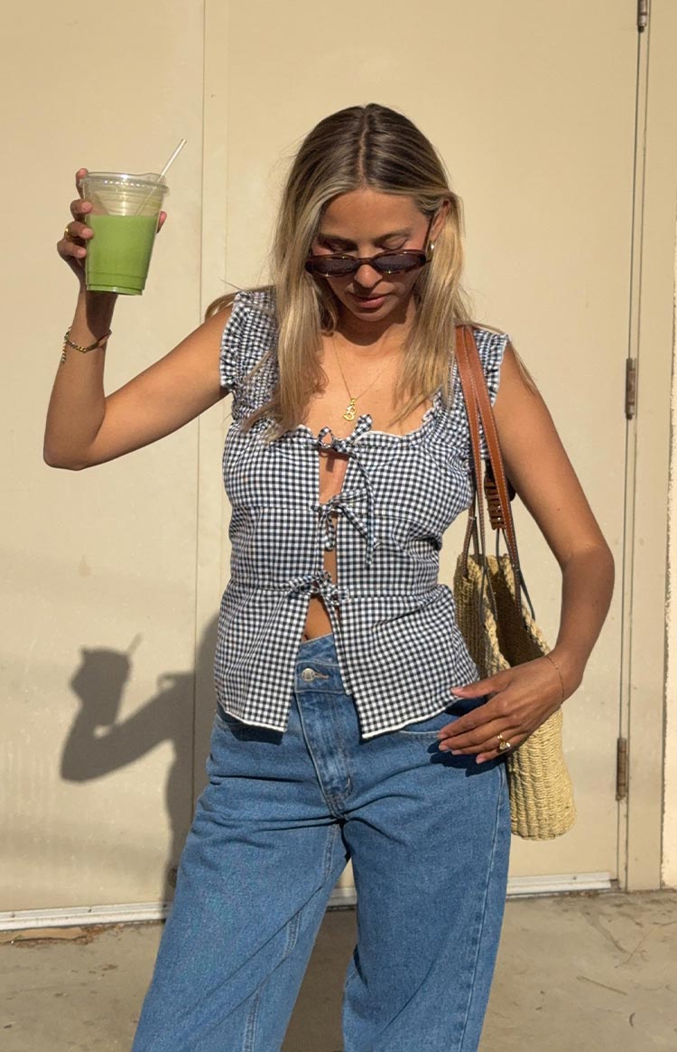 Neevie Black Gingham Tie Top