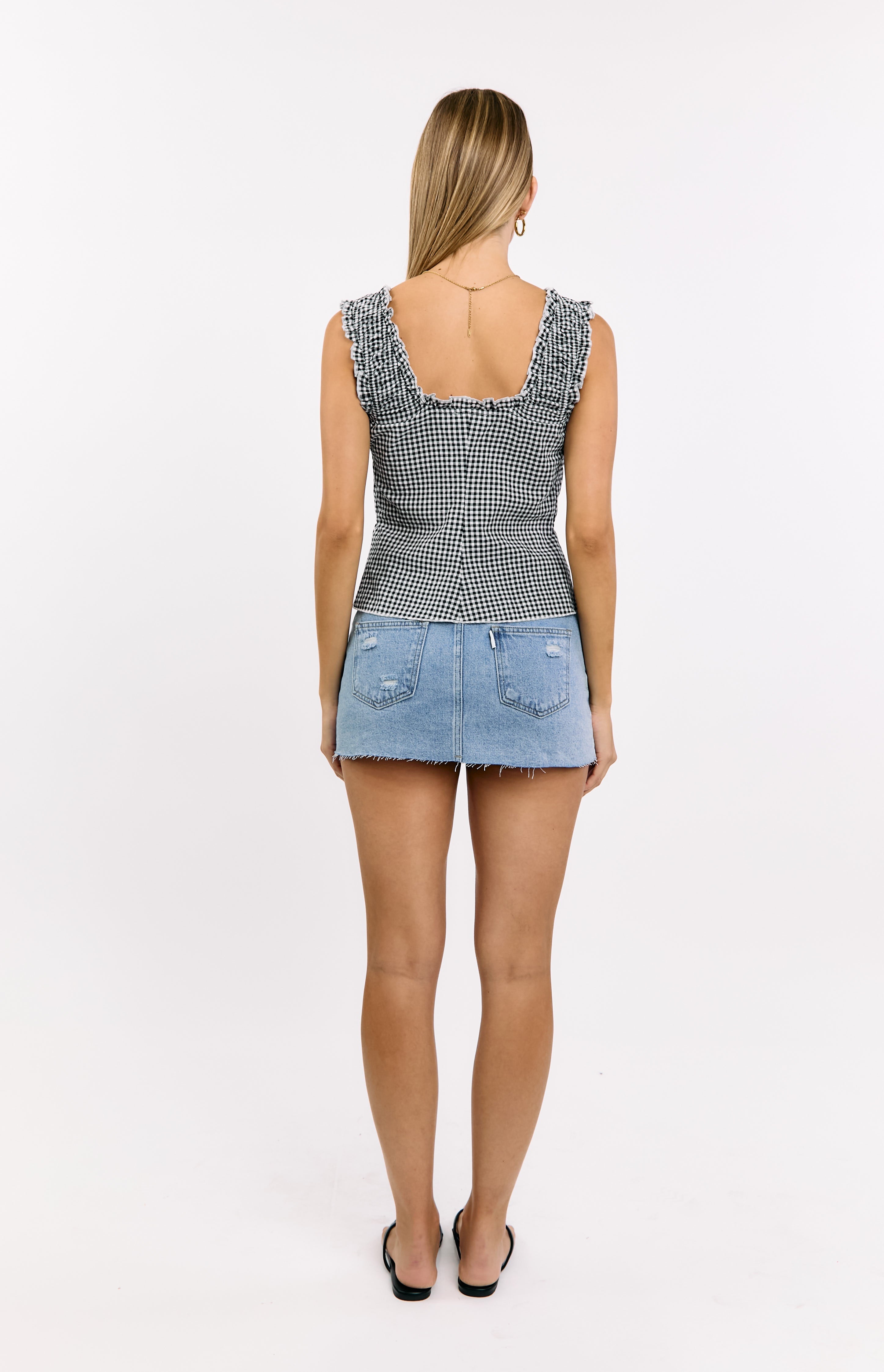 Neevie Black Gingham Tie Top