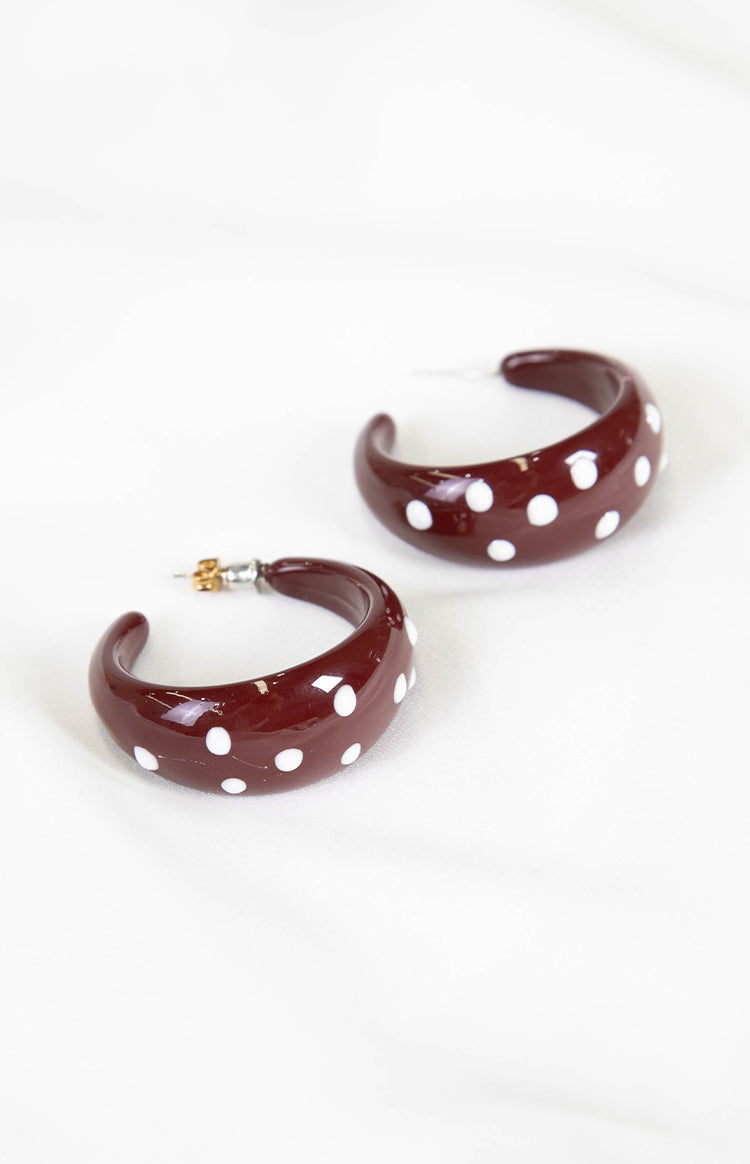 Norah Burgundy Polka Dot Chunky Hoop Earrings