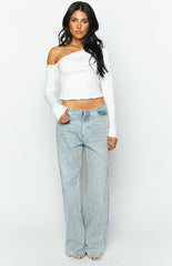 Oakleigh White One Shoulder Long Sleeve Top