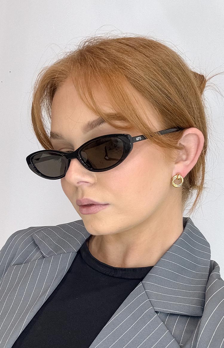 Otra Eyewear LULU Black Thin Cat Eye Sunglasses