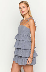 Paolo Navy Gingham Ruffle Mini Dress