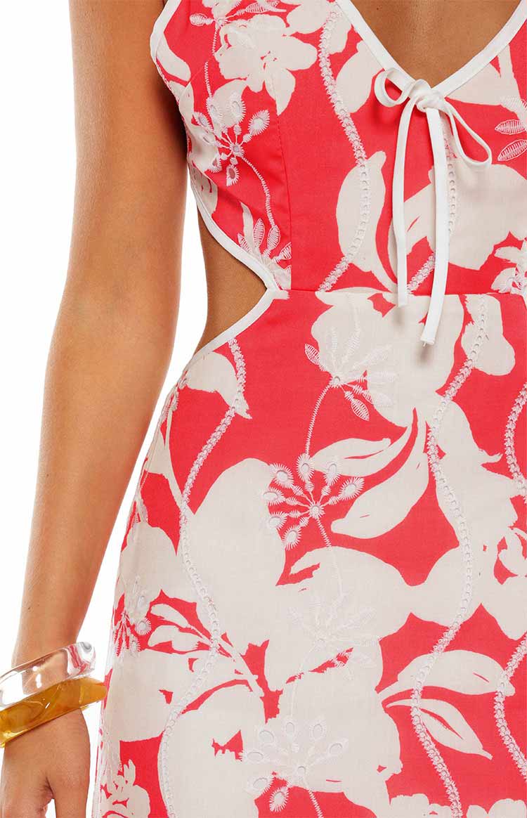 Perez Red Floral Cut Out Maxi Dress