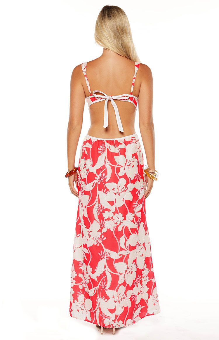 Perez Red Floral Cut Out Maxi Dress
