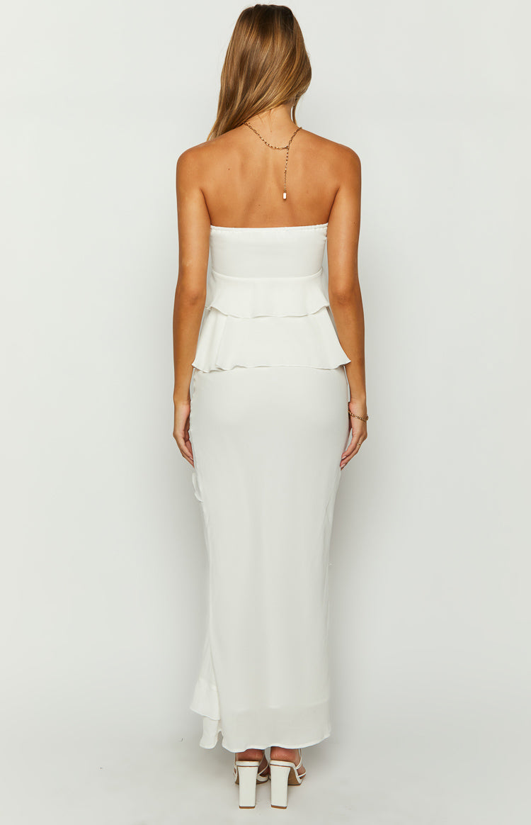 Raleigh White Ruffle Maxi Skirt