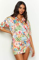 Resort Summer Print Satin Shirt