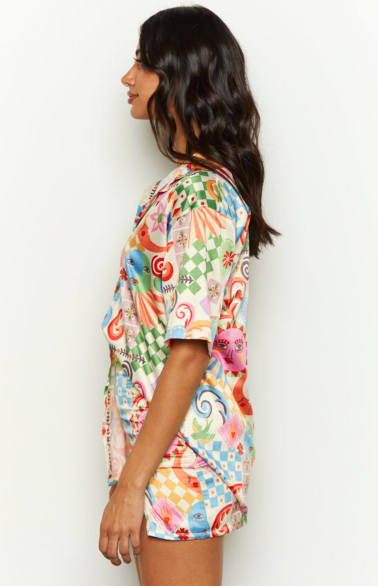 Resort Summer Print Satin Shirt