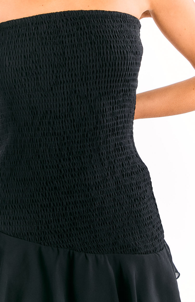 Riles Black Strapless Ruffle Maxi Dress