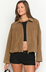 River Brown Suedette Bubble Hem Bomber Jacket