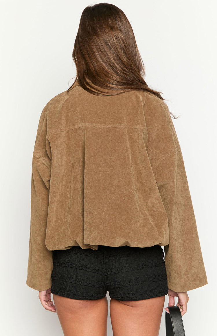 River Brown Suedette Bubble Hem Bomber Jacket