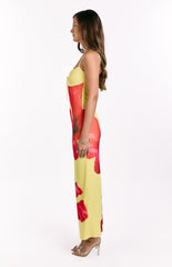 Rosalyn Yellow Hibiscus Print Maxi Dress