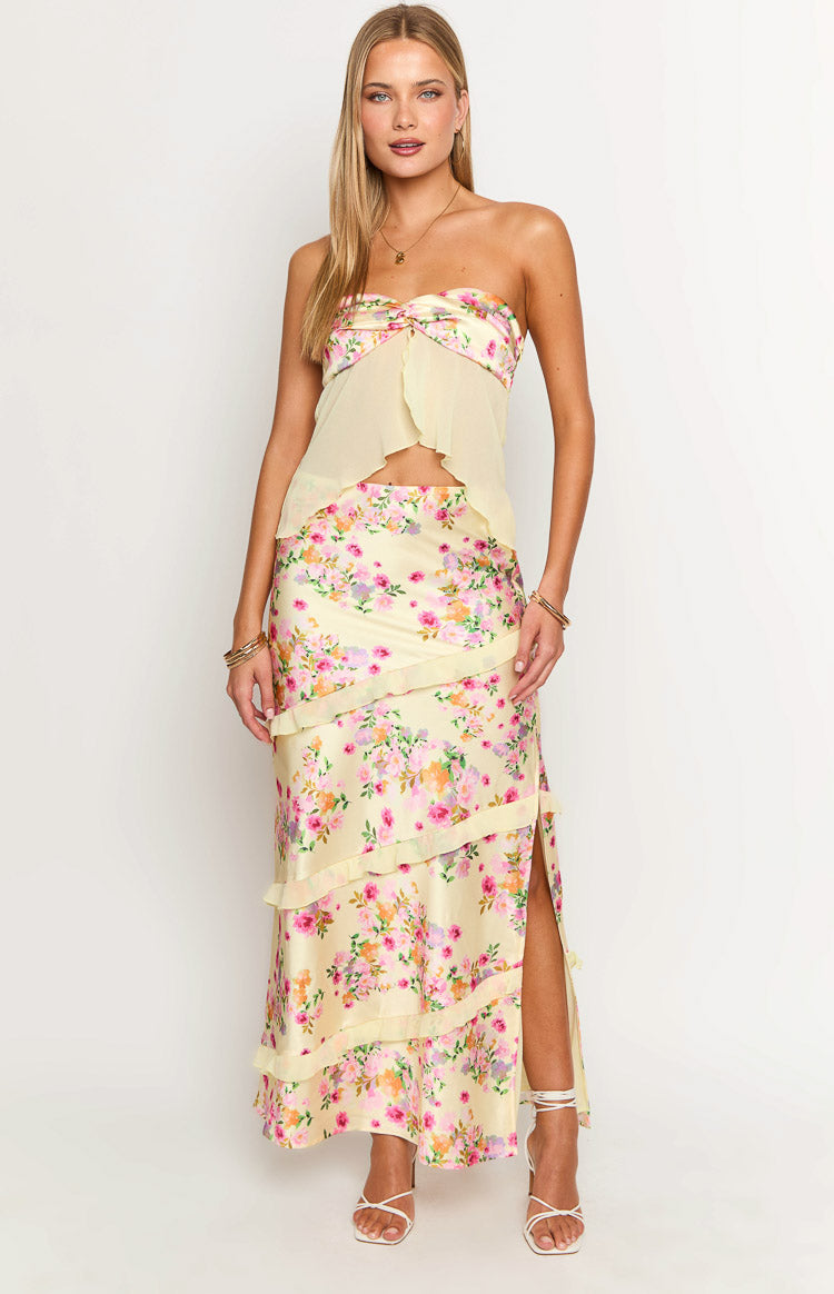 Saldana Yellow Bloom Maxi Skirt