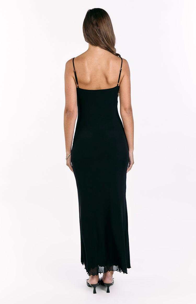 Selina Black Hibiscus Trim Maxi Dress
