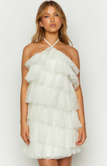 She's Here White Ruffle Mini Dress