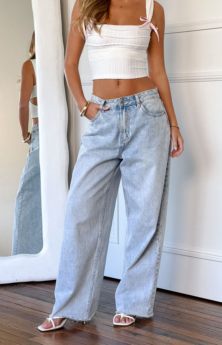 She's Yours Light Wash Denim Wide Leg Boyfriend Jeans