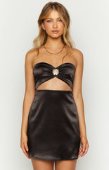 Shore Side Black Satin Strapless Mini Dress