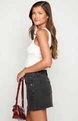 Siletto Black Denim Low Rise Mini Skirt